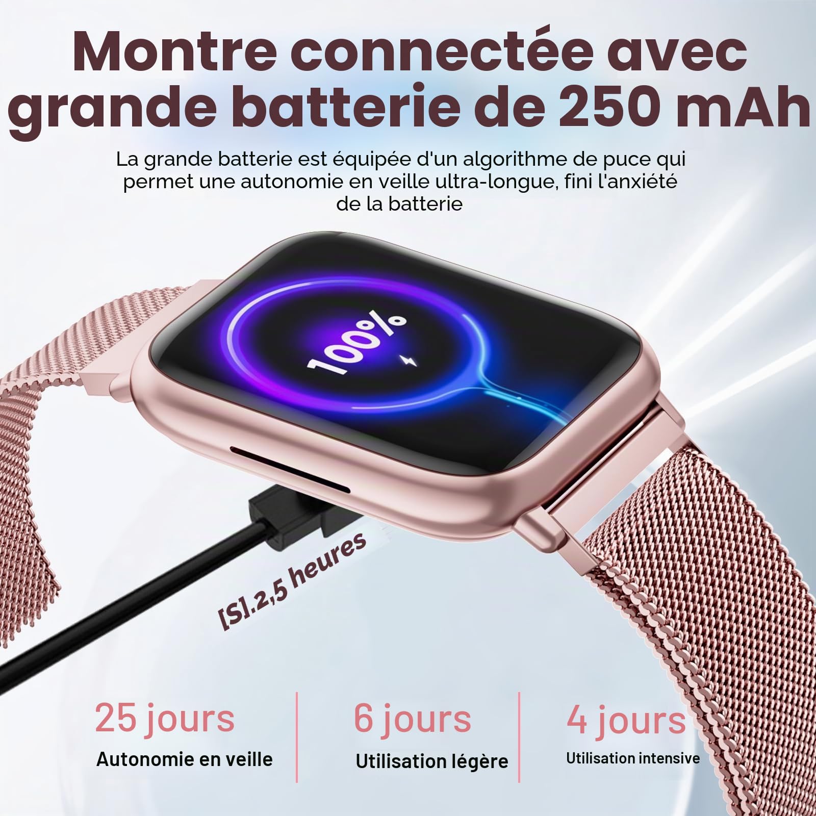 Loekneue New Montre Connectée Femme avec Appel Bluetooth, 1,83" HD Watch Cycle menstruel SpO2 Moniteur de Sommeil Sports IP68 Cardiofréquencemètre Fitness Tracker pour iOS Android Rose