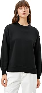 سويت شيرت كبير الحجم برقبة دائرية ضيقة وأكمام طويلة من كوتون للنساء