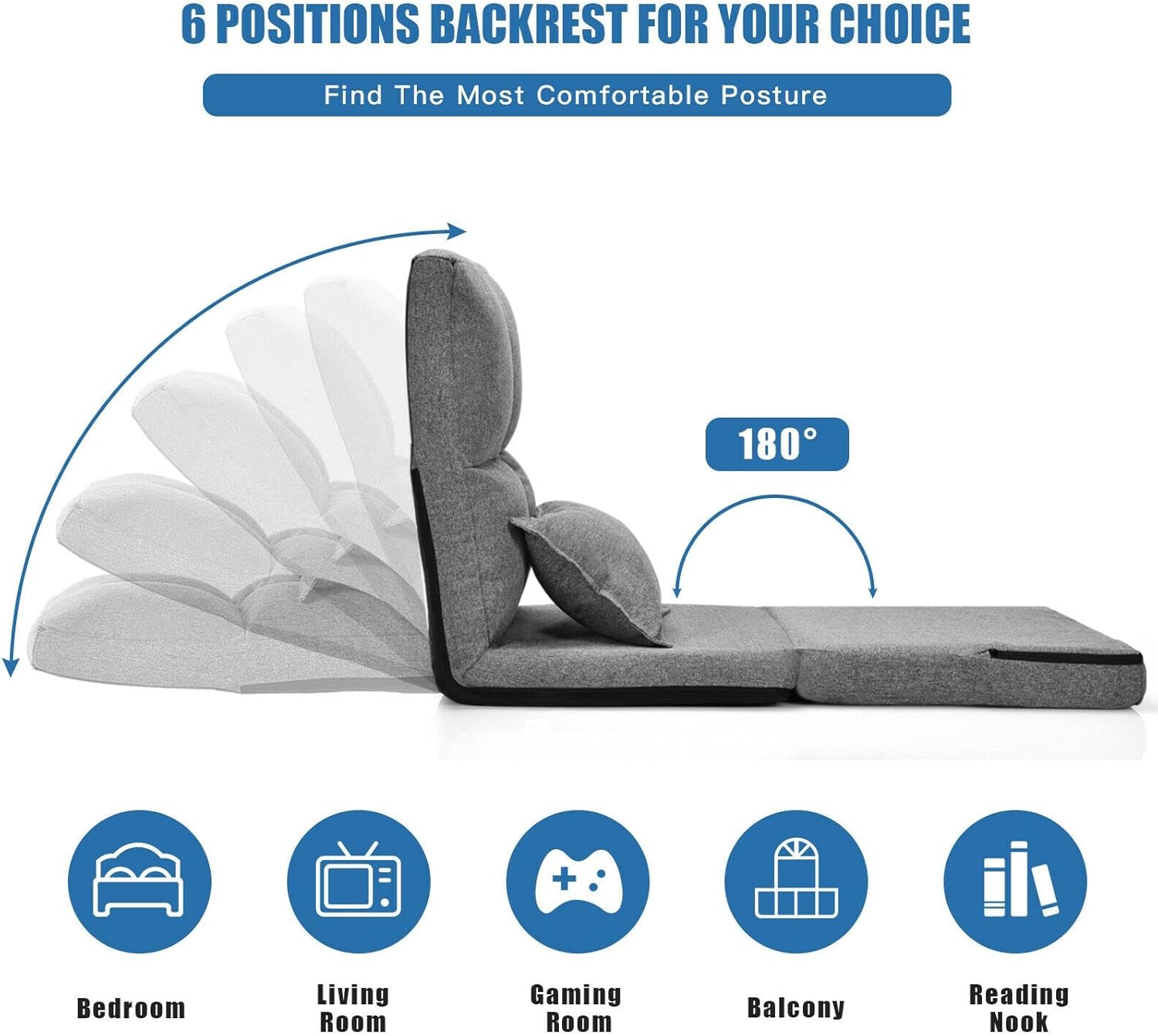 Flip Chair Convertible Sleeper Couch Futon Bed Lounger w/Pillow Coffee/Black/Gray(Black)