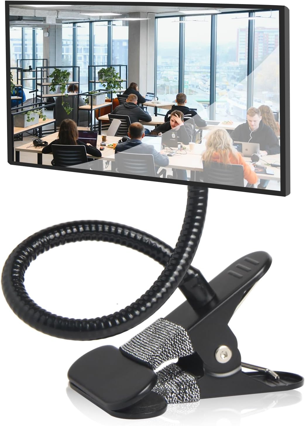 Clip On Security Cubicle Convex Mirror for Personal Safety, Open Office Environment, Cabinet Computer Desk Rear View Monitors or Anywhere, Adjustable Clip (6.7 X 2.9 Rectangle) (Unframed Mirror)