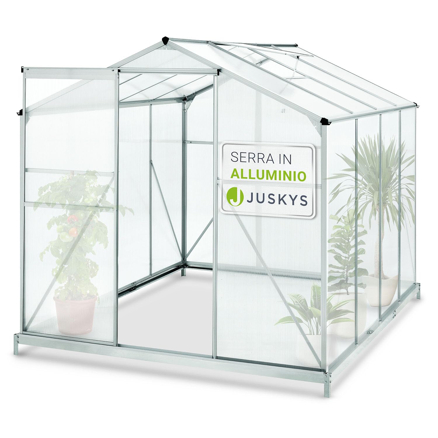 Juskys Serra in alluminio con fondazione 4,75 mq - 190 × 253 cm - 1 finestra sul tetto e porta scorrevole - pannelli da 4 mm - serra da giardino per piante