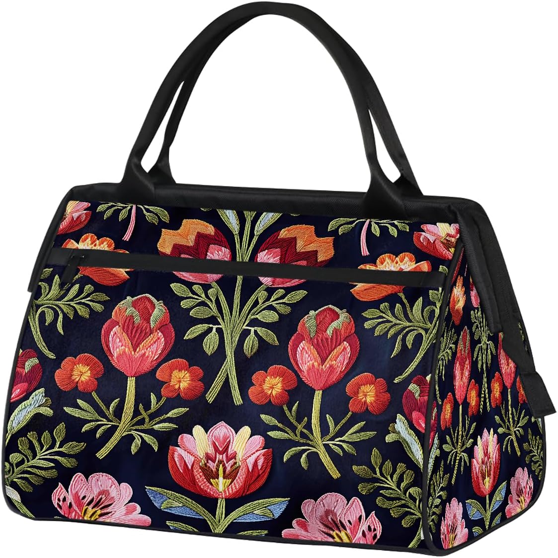 Small Weekender Bag for Women Flower Floral Red Foldie Gym Duffle Bags Canvas Compact Workout Bags Carry On Tote Bag Sport Travel Overnight Sleepover Hospital for Traveling Luggage