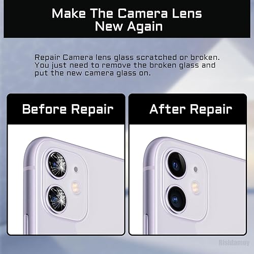 Miniatura 4 de 2 juegos para iPhone 11 verde trasera lente de cámara de repuesto con adhesivo de doble cara protector de lente de cámara trasera marco de metal con