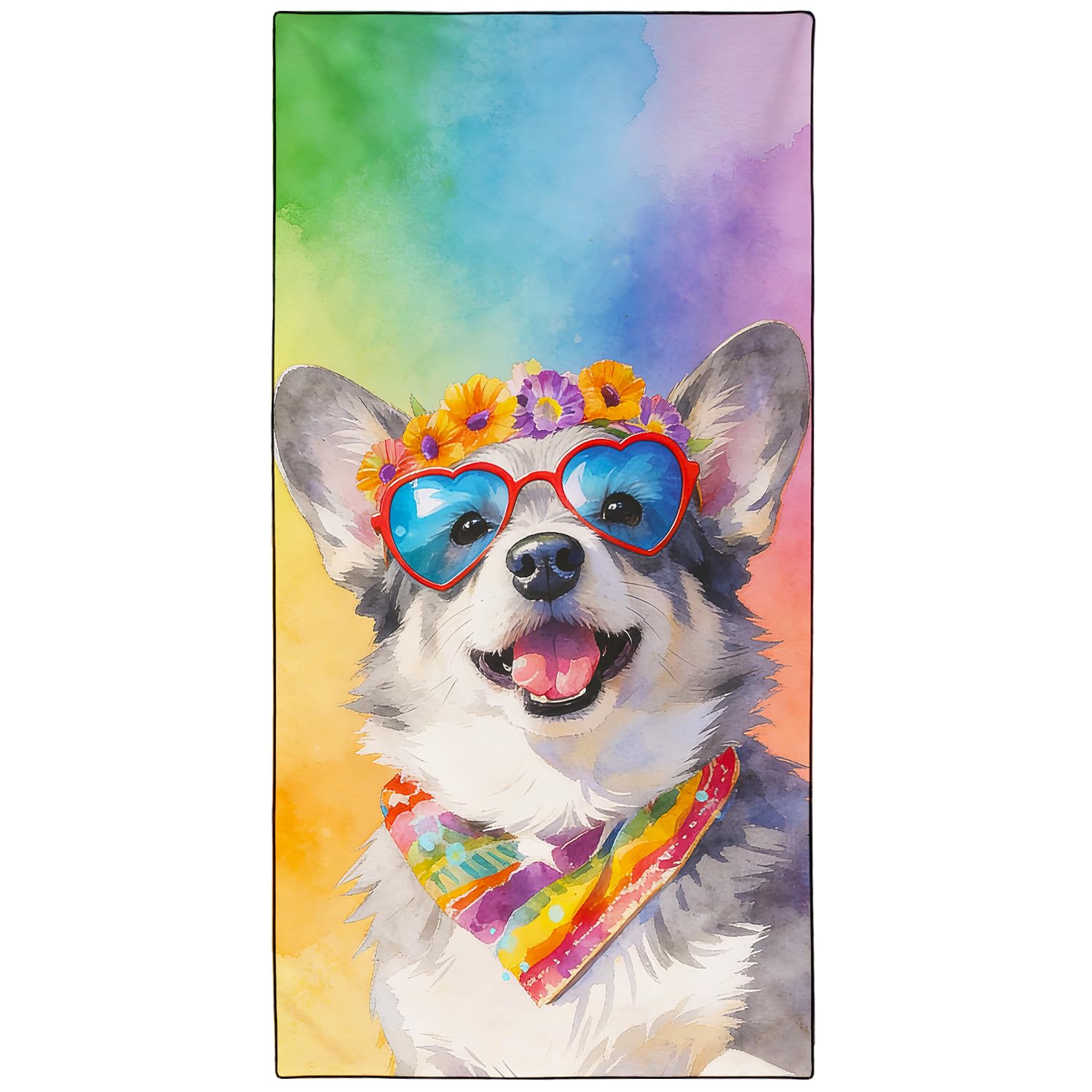 Violetpos Heart Sunglasses Corgi Beach Towel for Dog Lovers, Extra Large 180x90 cm 250GSM Microfibre, Sand Free Quick Dry, Ideal Vacation Gifts with Carry Bag for Pool Cruise Camping — image 1