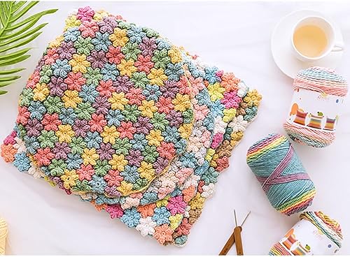 Miniatura 8 de Hilo de color de algodón para tartas, hilo multicolor arcoíris para tejer y tejer a ganchillo, 2 bolas de 7.05 oz, 45% algodón, 55% acrílico, hilo