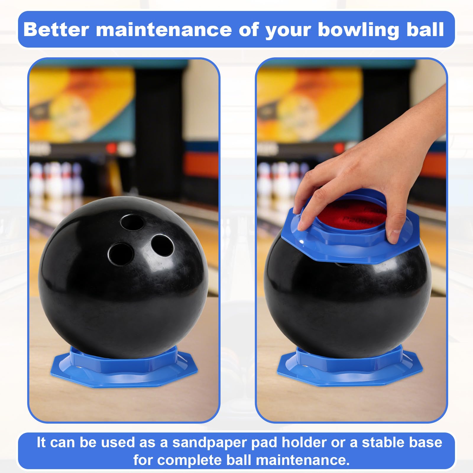 2pz Supporto Carta Vetrata Bowling, Supporto Universale Pad Lucidatura con Carta Vetrata a Spugna & Strumento Manutenzione Superficie Gancio Anello per Esposizione Palline Bowling Sportivo