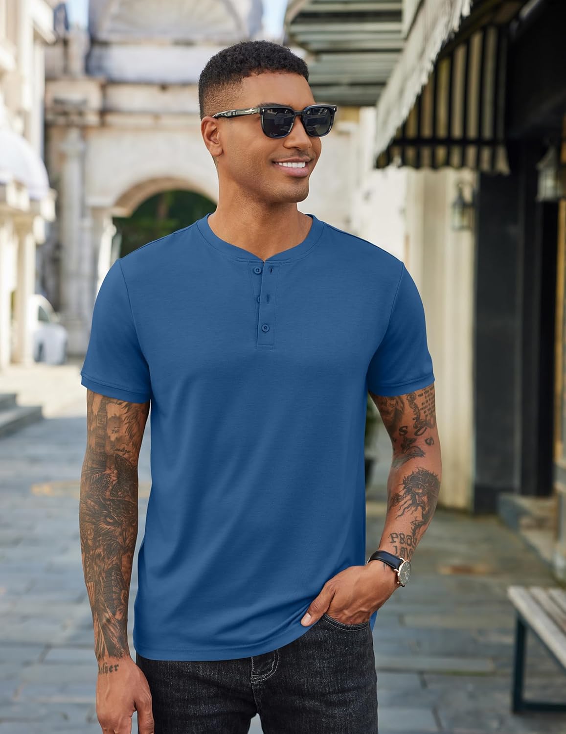 COOFANDY Men's Henley Shirts Cotton Short Sleeve Casual T-Shirt Button Henley Basic Tee Lightweight Summer Top - Image 8