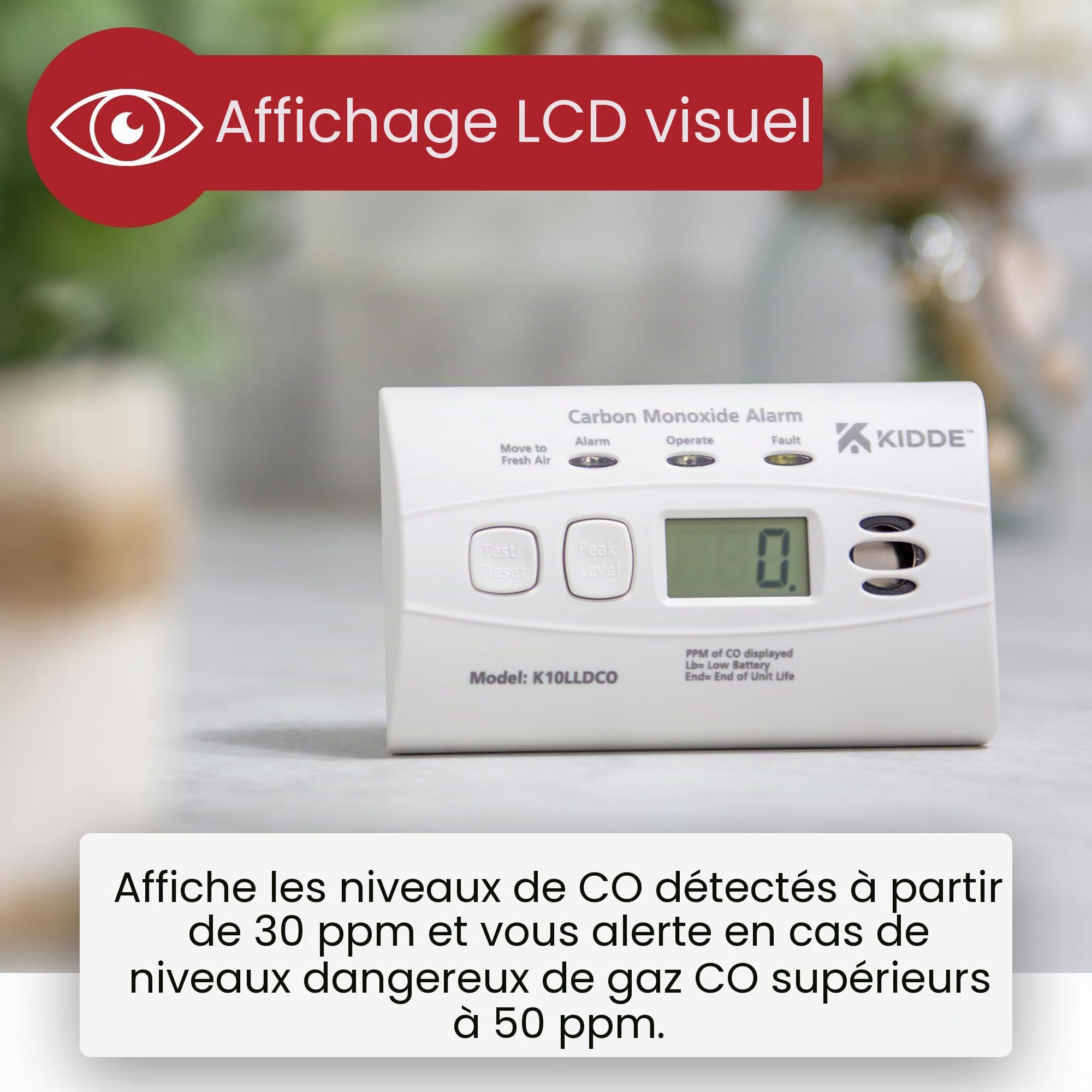 Kidde 10LLDCO Détecteur de monoxyde de Carbone à Affichage numérique avec Batterie au Lithium scellée