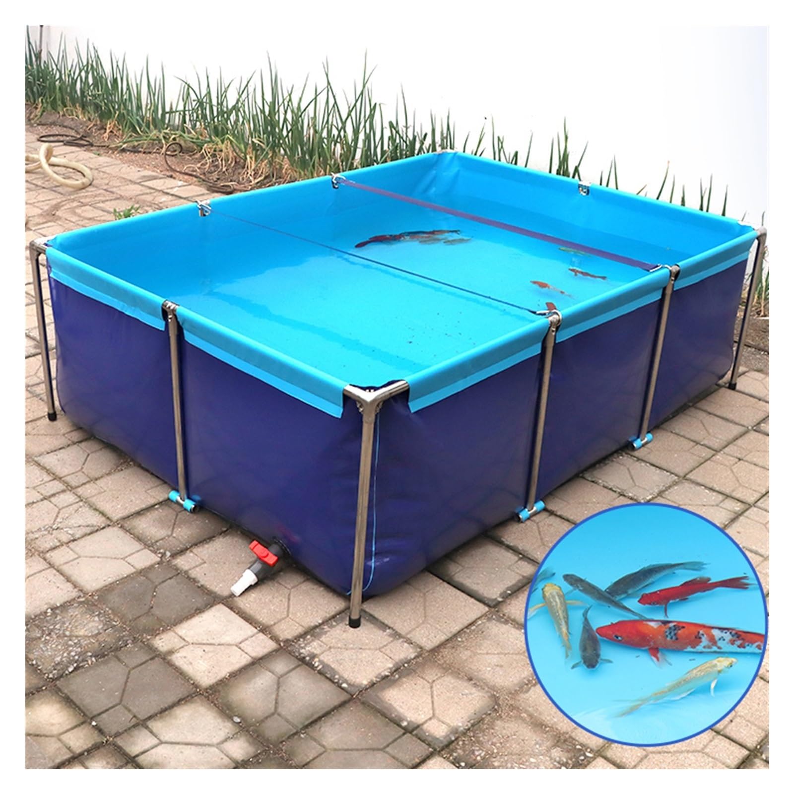 Générique Akwarium na koi z PVC z kranem spustowym - przenośny basen do obserwacji ryb, podlewania ogrodu i przechowywania wody na zewnątrz (0,8 m x 0,6 m x 0,3 m)