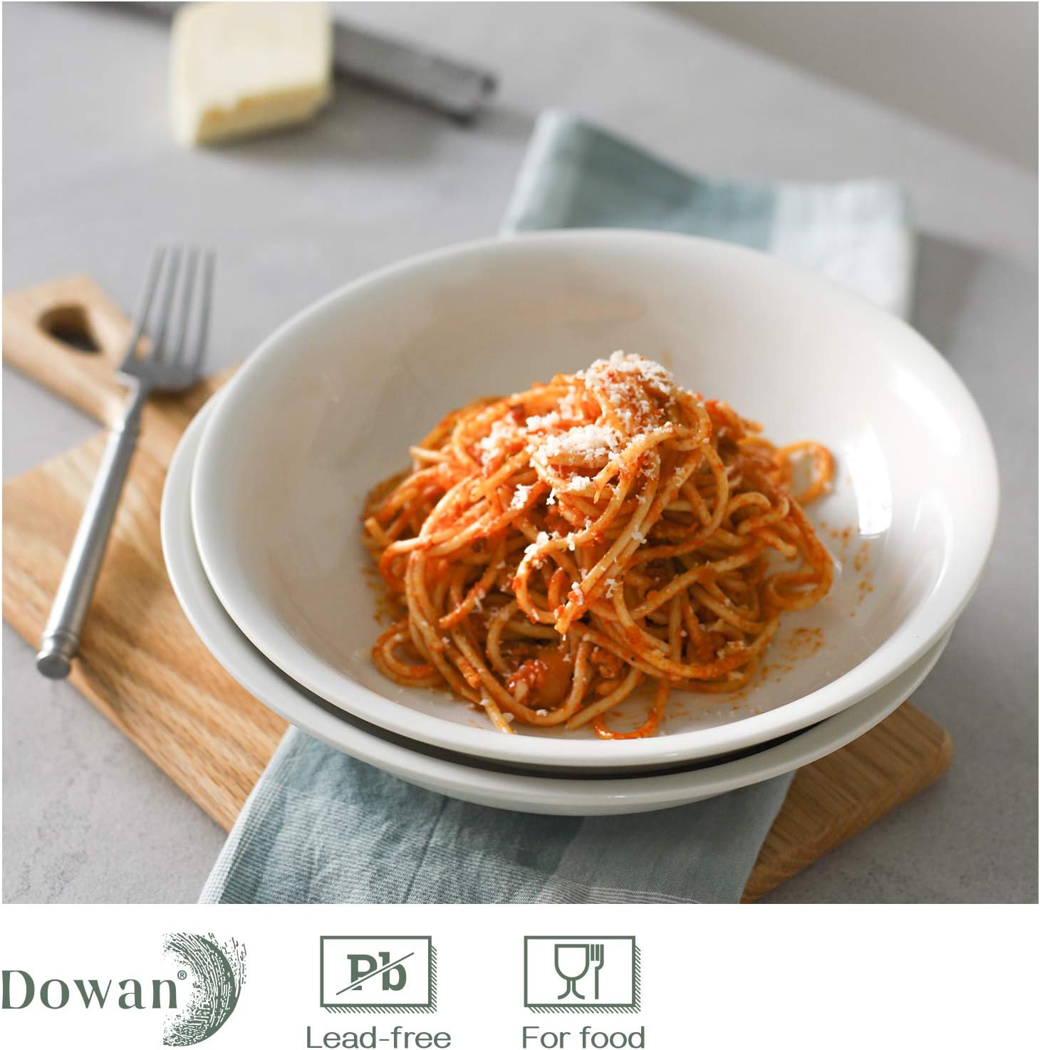 Blасk Frіdау Clеаrаnсе DOWAN 9 Pasta Bowls for Kitchen, 40 oz Ceramic White Serving Bowl, Large Dinner Pasta Salad Bowl Set, Shallow Soup Bowls, Easy to Hold & Stackable, Microwave Dishwasher Safe, Set of 4