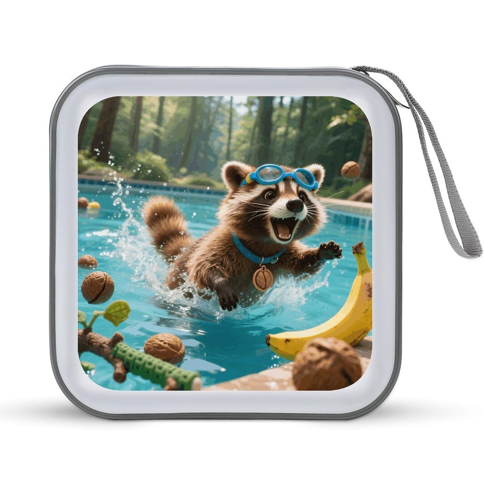 VstaDank Raccoon Pool Dash CD Case Portable Zipper CD Case 40 Capacity Hard Plastic DVD Cases Holder Large Storage Disc Wallet Bag for Car Home Travel DVD Collection Bag
