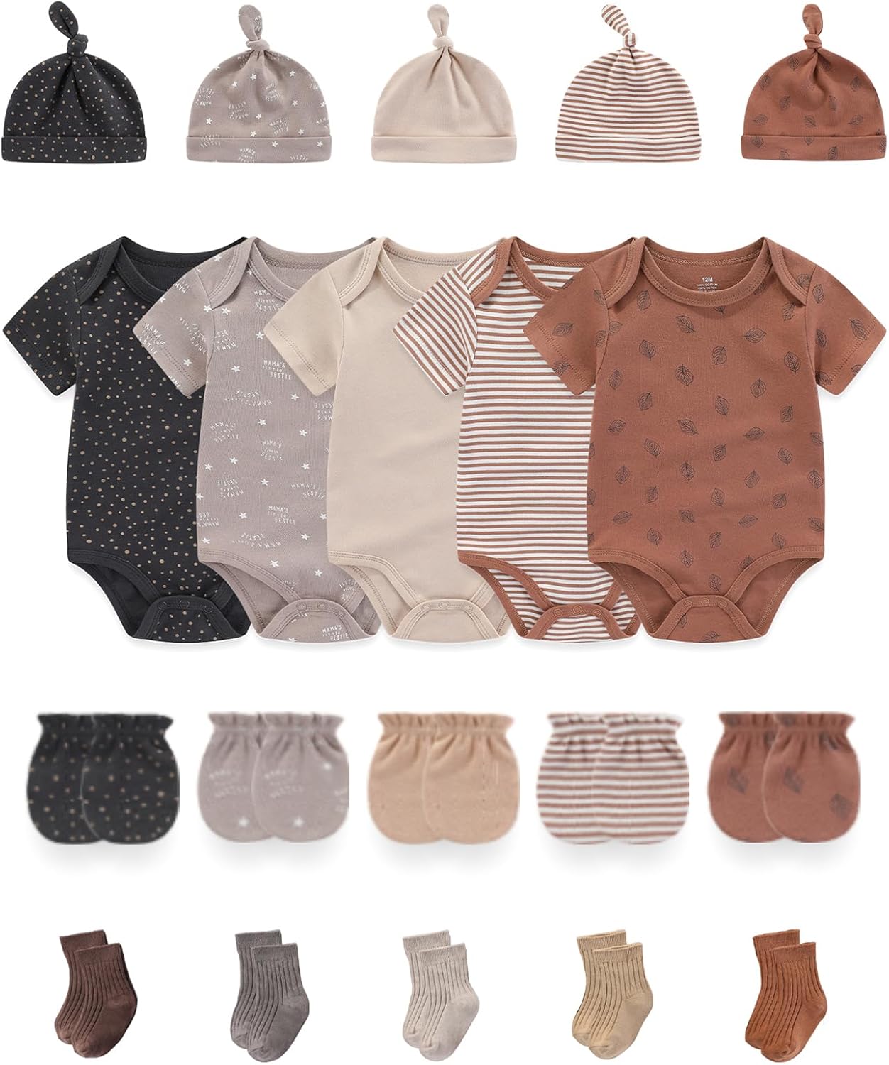 Baby Boy Girl Bodysuit Set 20-Piece Unisex Baby Clothes Outfit and Accessories