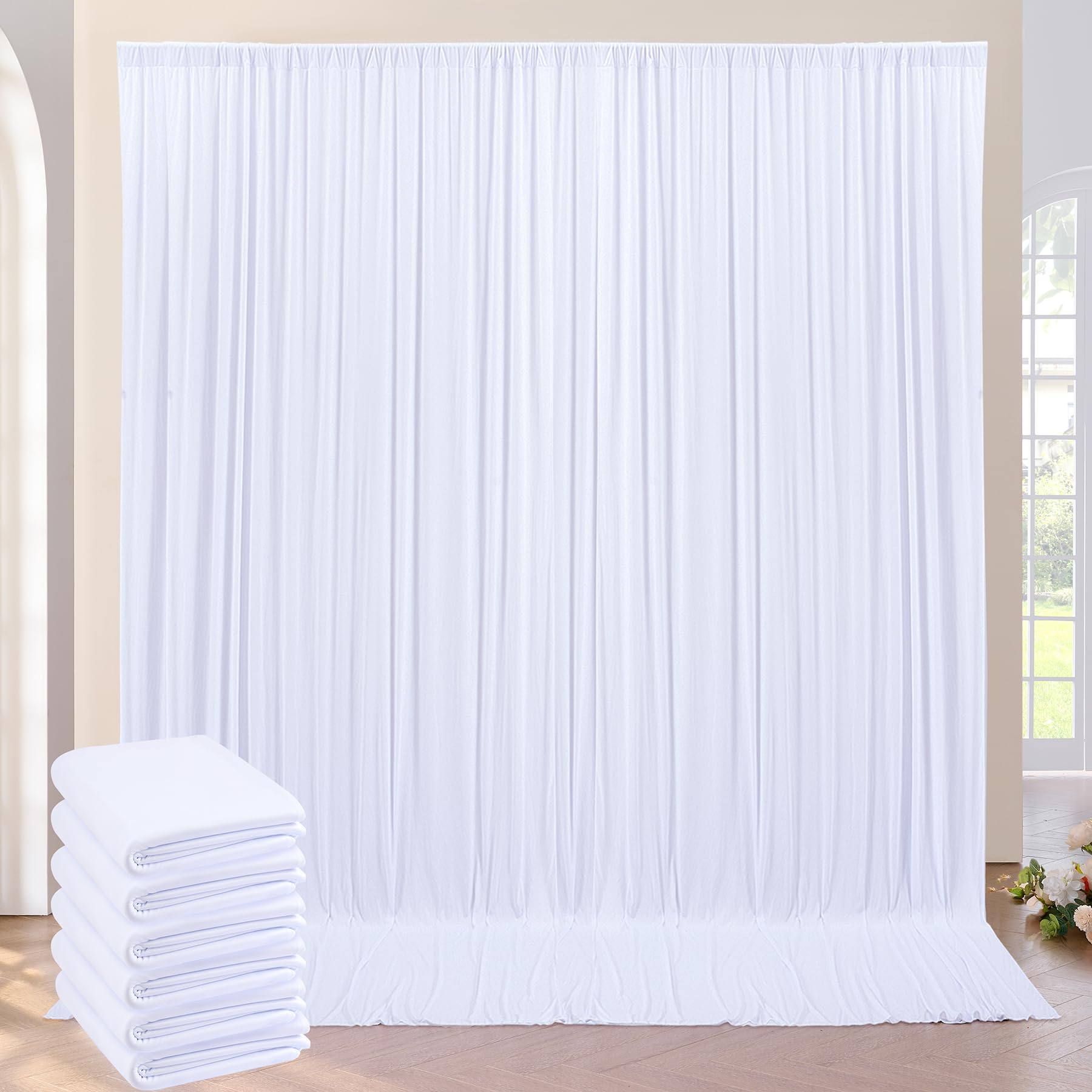 Stookin 20ft×10ft,White 4 Panels 5×10ft Soft Silky Polyester Photo Backdrop Drapes for Birthday Wedding Baby Shower Baptism Photo Photography-picture-19
