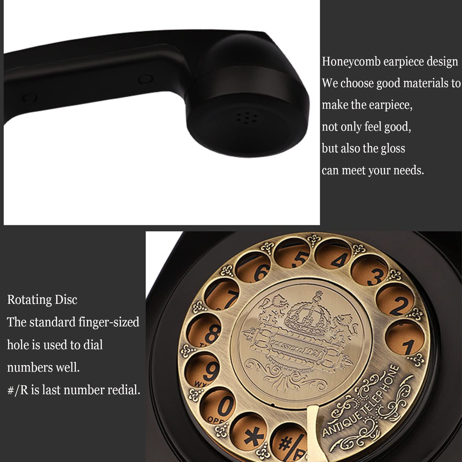 Telefono Fisso retrò con Filo, Telefono Fisso, Telefono da scrivania Classico con Design rotativo, per casa e Ufficio