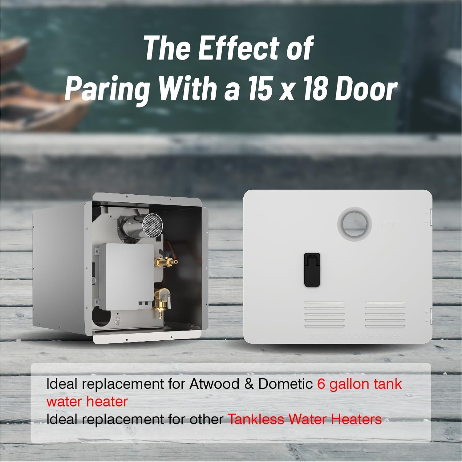 65,000 BTU Tankless RV Water Heater with Zero Cold Water Start, 12V On-Demand Hot Water System, with 15" x 18" White Door