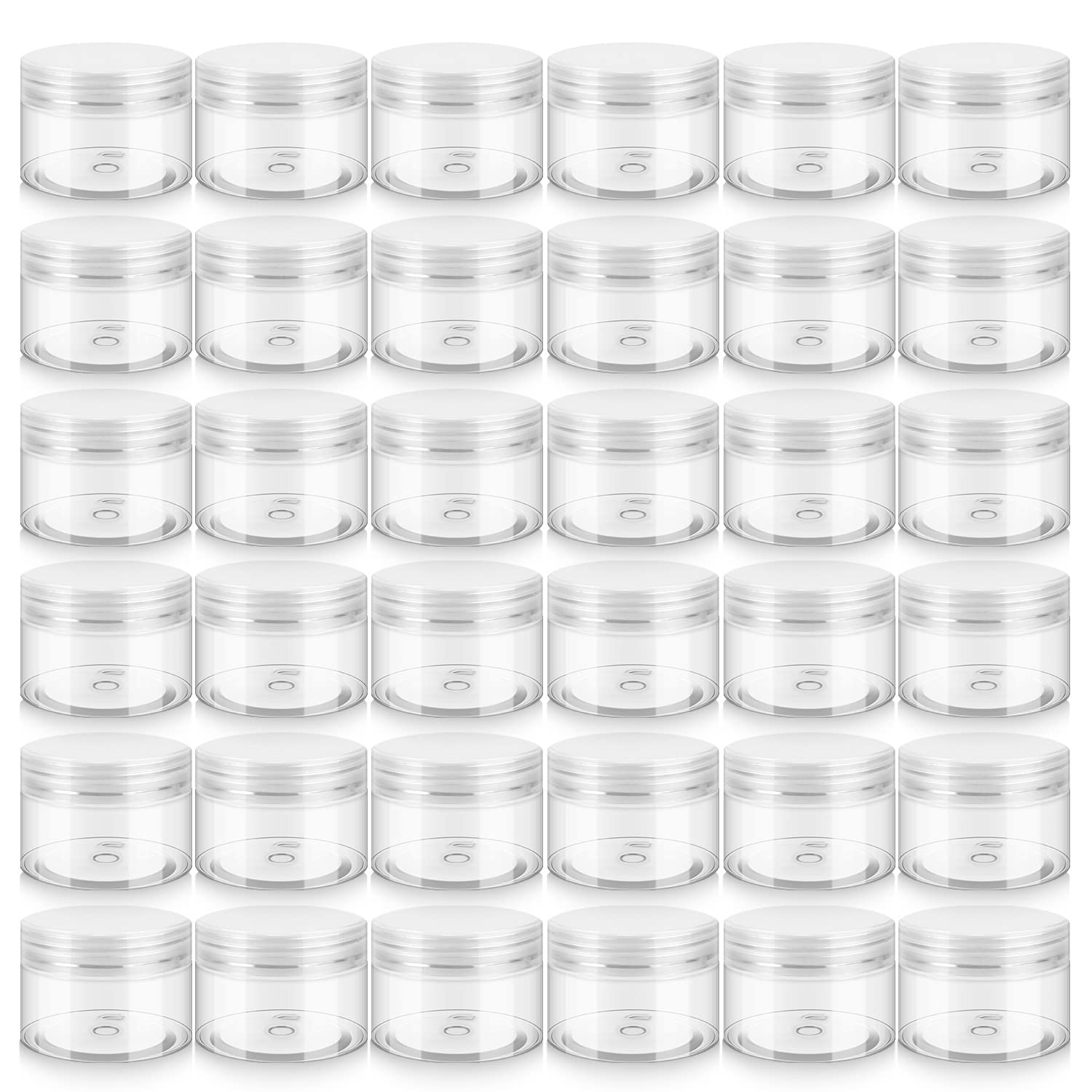 36 Pack 4 OZ Plastic Jars with Lids, BPA Free, Reusable, Refillable Transparent Cosmetic Containers for Bath Salts, Cosmetics, Powders, Beauty Product and Small Accessories – White 36 Pack 4 OZ Plastic Jars with Lids, BPA Free, Reusable, Refillable Transparent Cosmetic Containers for Bath Salts, Cosmetics, Powders, Beauty Product and Small Accessories – White