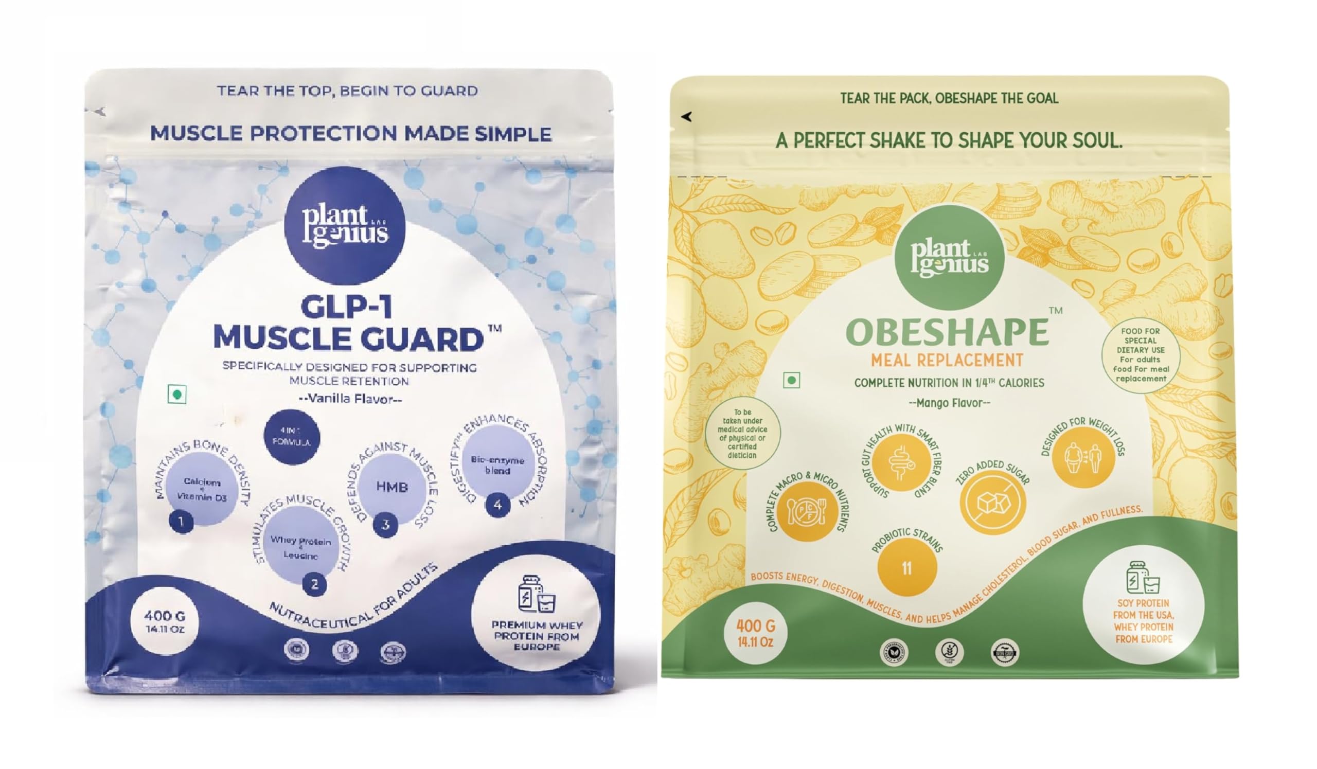 Obeshape Meal Replacement (Mango) + GLP-1 Muscle Guard (Vanilla) Combo | Weight Management & Muscle Support Supplement | High Protein, Nutritional Shake for Adults | 400g Each-image-39