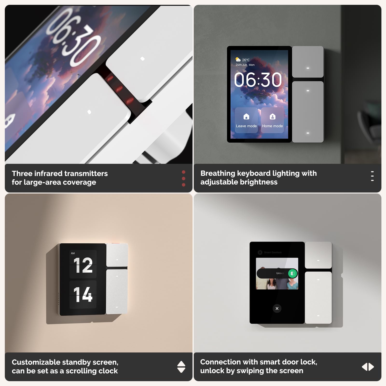 MOES 3.5'' Smart Home Display, All-in-One Control Panel, Integrated BLE & Mesh Hub, IR Remote Control - Image 3