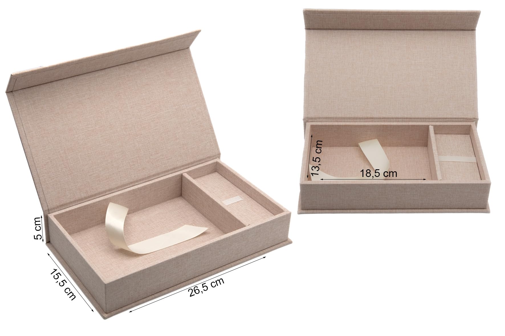 Erinnerungsbox mit USB Slot. Geschenkbox für USB-Sticks und Fotoabzüge 13x18cm, Aufbewahrungsbox Hochzeitsbox, Fotobox, Fotogeschenk, 26x15 cm (Beige)