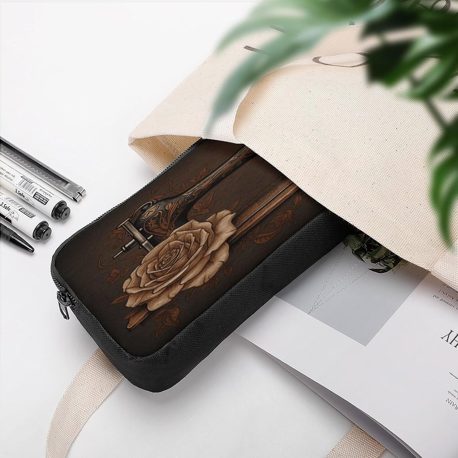 Rose And Sewing Machine Makeup Bag Toiletry Bag Cosmetic Bag image 4