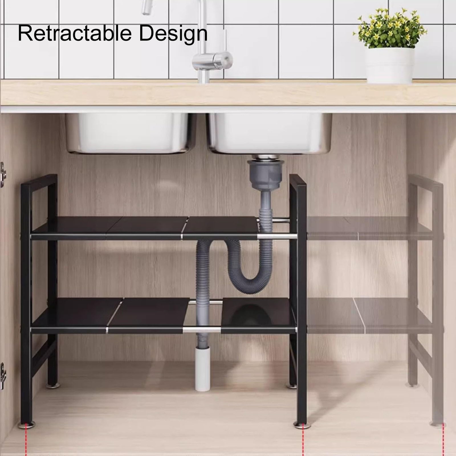 Erweiterbarer Unterschrank Organizer, 2-Stufiger Spülschrank Organizer Ausziehbar mit Abnehmbaren Paneelen, Regal Ausziehbar für die Garderobe(Medium)