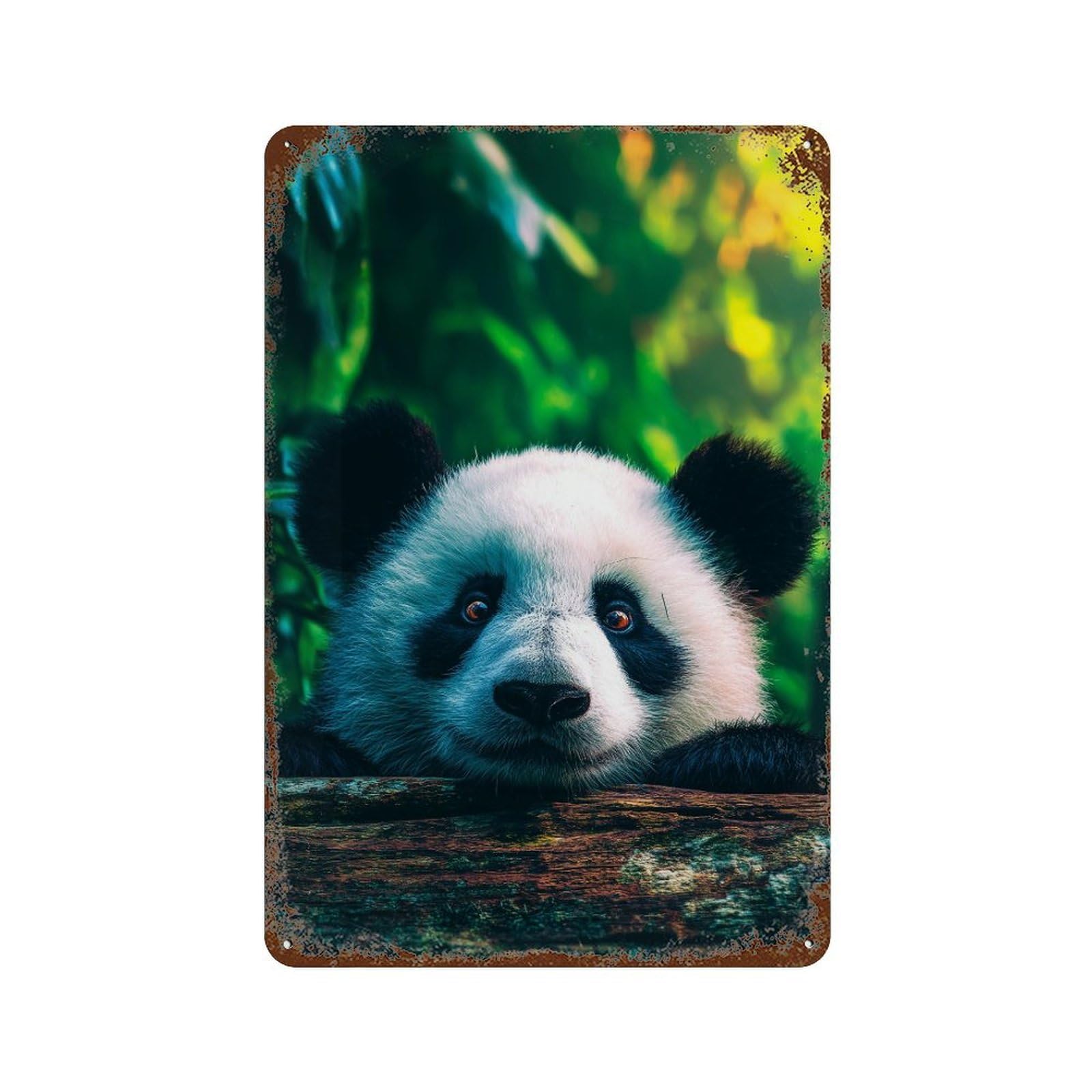 Panda in The Forest Weathered Tin Sign 11.8"x7.9", Decorative Metal Wall Art for Garage, Bar And Workshop Decor