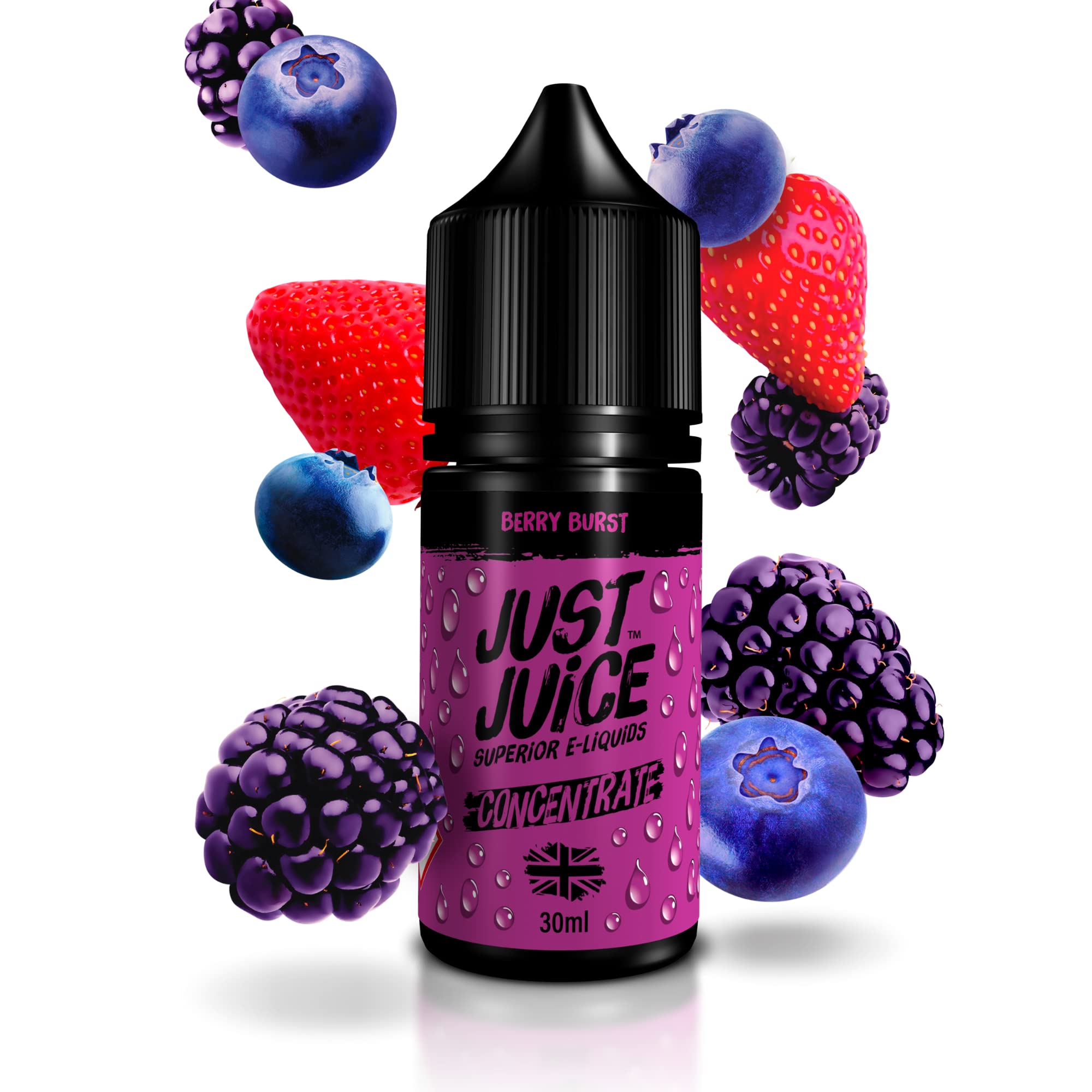 Just Juice Vape concentrate, 30ml e-liquid, 100% PG, DIY, use as stand-alone flavour or blend to make your own e liquid creations - Berry Burst