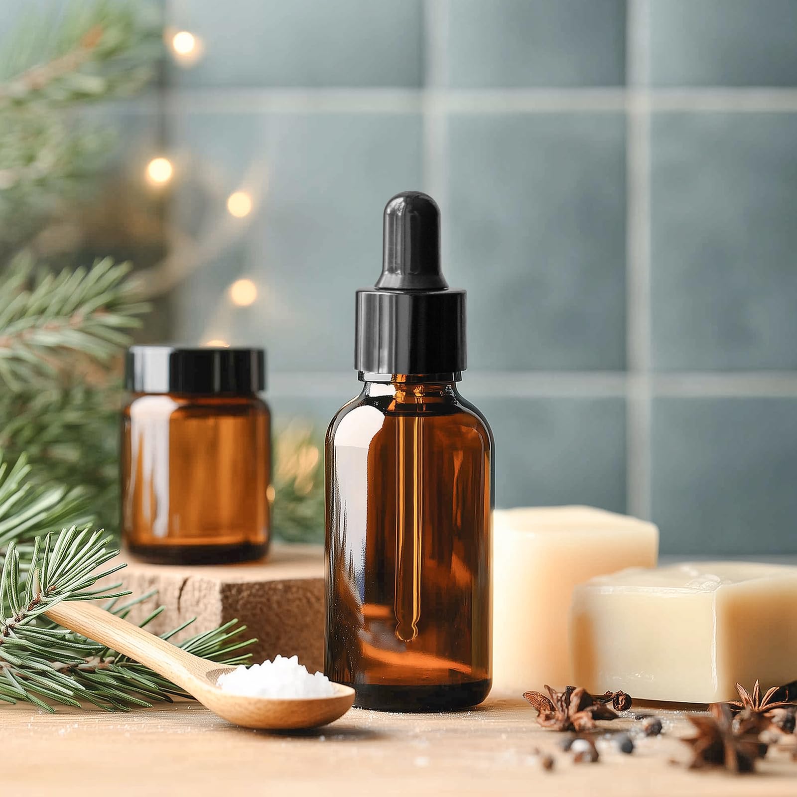 KEYWING Paquete de 60 botellas cuentagotas de 28.3 g para aceites esenciales con cuentagotas de vidrio largo, botellas de vidrio ámbar de 30 ml para líquidos