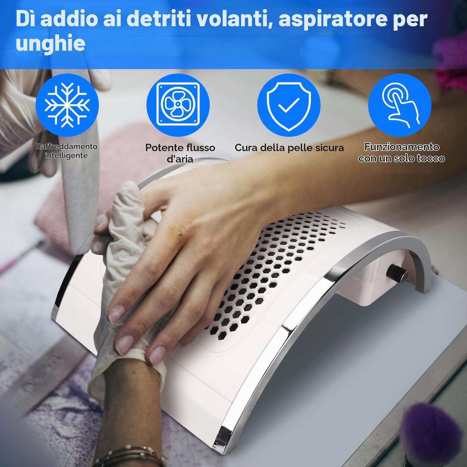 Aspiratore Unghie Aspirapolvere Professionale da Tavolo per Pedicure e Manicure, Salone Professionale 4 Ventole Potente Aspiratore per Unghie, Basso Rumore, Kit per La Pulizia delle Unghie