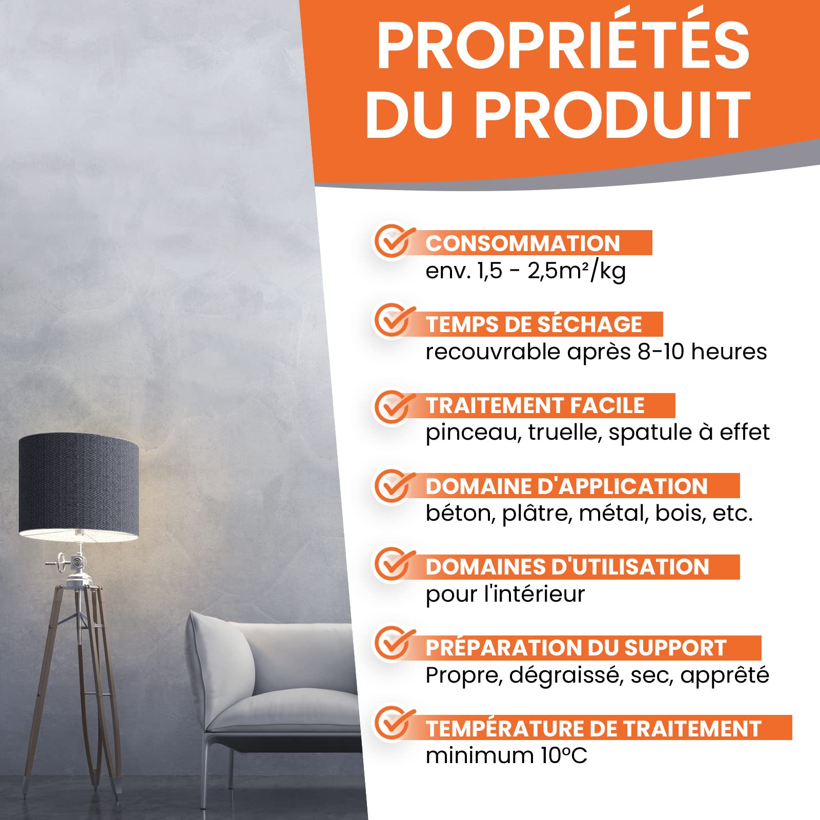 BEKATEQ Aspect béton Gris béton 3kg, MOMA Style jusqu'à 7,5m², Enduit effet béton avec outils, béton apparent, décoration murale sans joints pour salle de bain, toilette, salon, bureau S1002