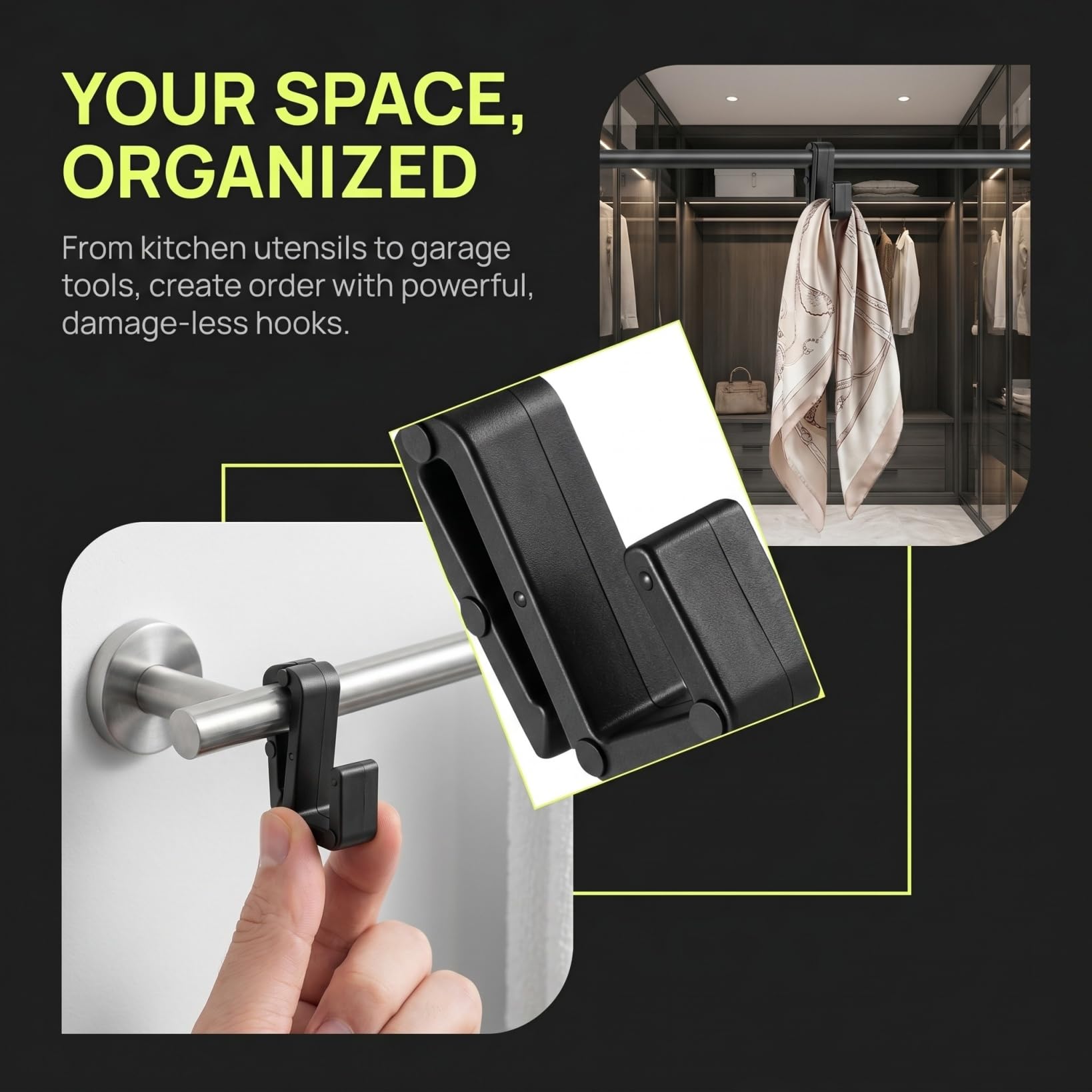 PRETYZOOM 20 Pezzi Ganci a S in Plastica Nera Ad Alta Resistenza - Design Senza Chiodi Ideale Per Cucina Bagno E Guardaroba