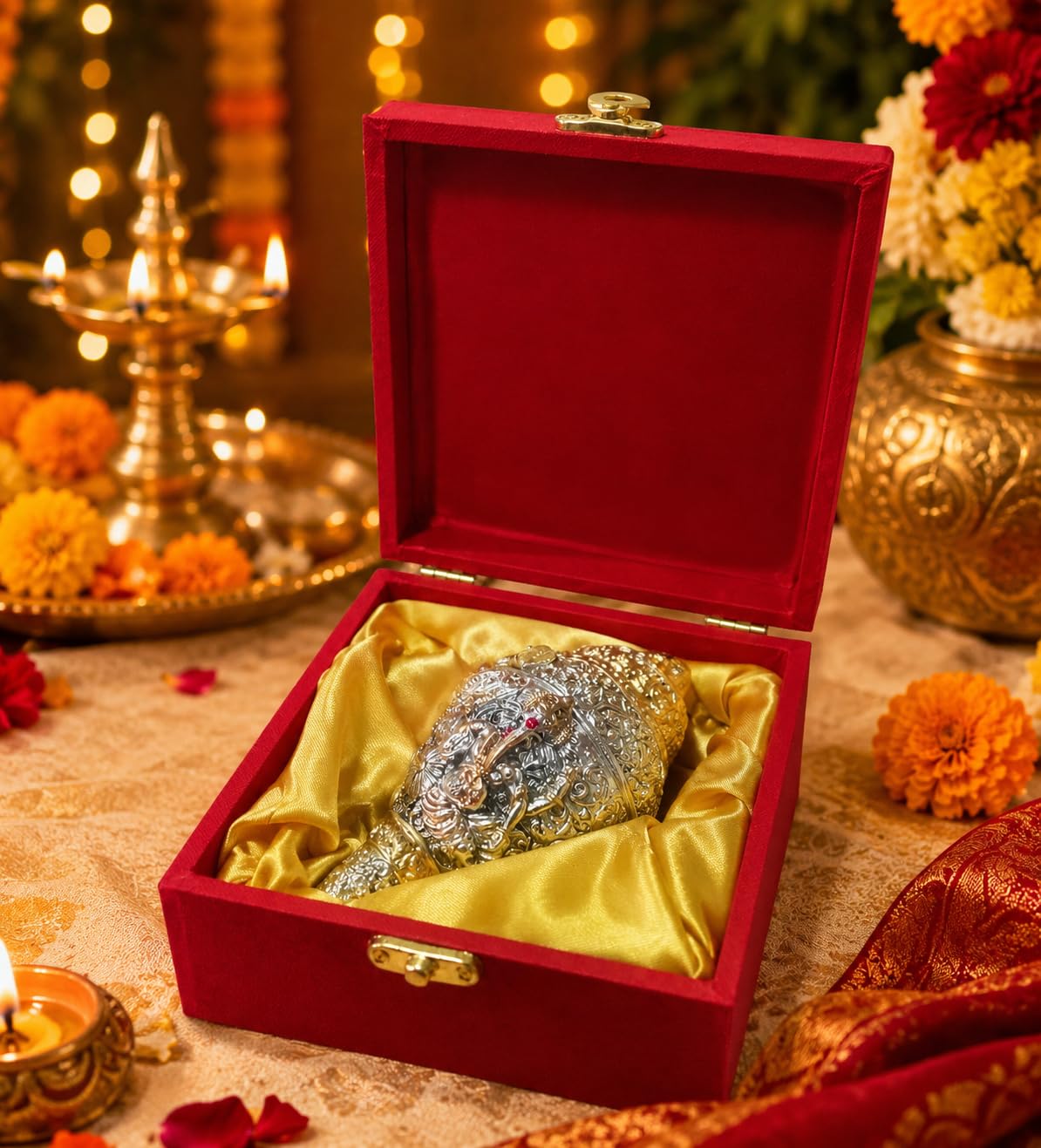 Divine Studio Pure Silver Plated Antique Ganesha Conch for Wealth, Prosperity and Good Luck (Silver-Gold)-image-16