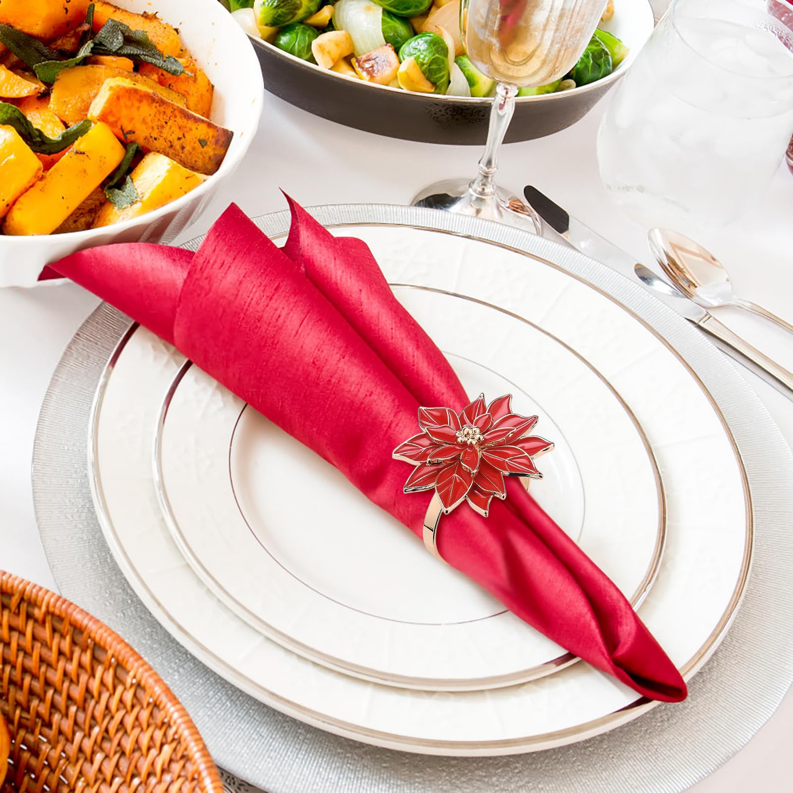 FSMILING Lot De 6 Ronds De Serviette De Noël En émail Avec Fleurs