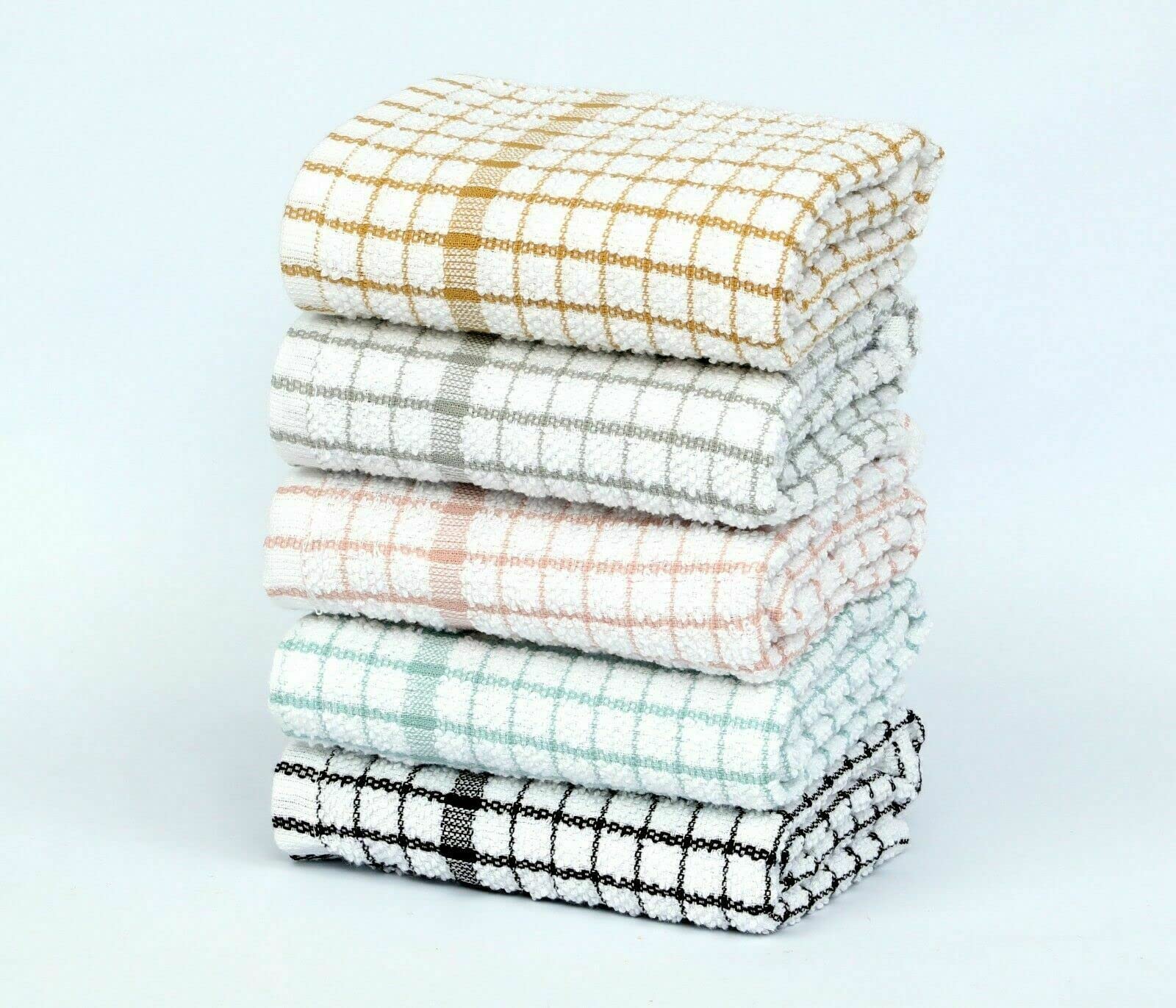 FAB-ON UK Terry Tea Towels 100% Egyptian Cotton Flour Sack Waffle Weave Wonder Dry Super Soft and Absorbent Kitchen Cloths, Dish Cleaning Sand Bar Towel - 65x45 cm