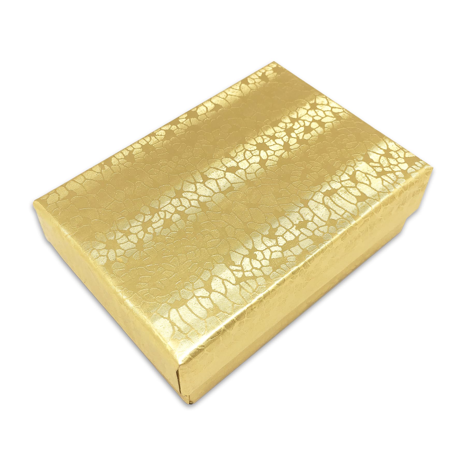 TheDisplayGuys 100er Packung # 32 Baumwollgefüllte Papppapier Schmuckschatulle Geschenkbox - Goldfolie (8,3x5,7x2,5 cm) / (3 1/4 "x 2 1/4" x 1 ") | Größe #81,3 – 8,4 x 5,8 x 2,5 cm, Deckel, Baumwollfüllung, Kraftpapier, Großpackung, für Versand, Organizer