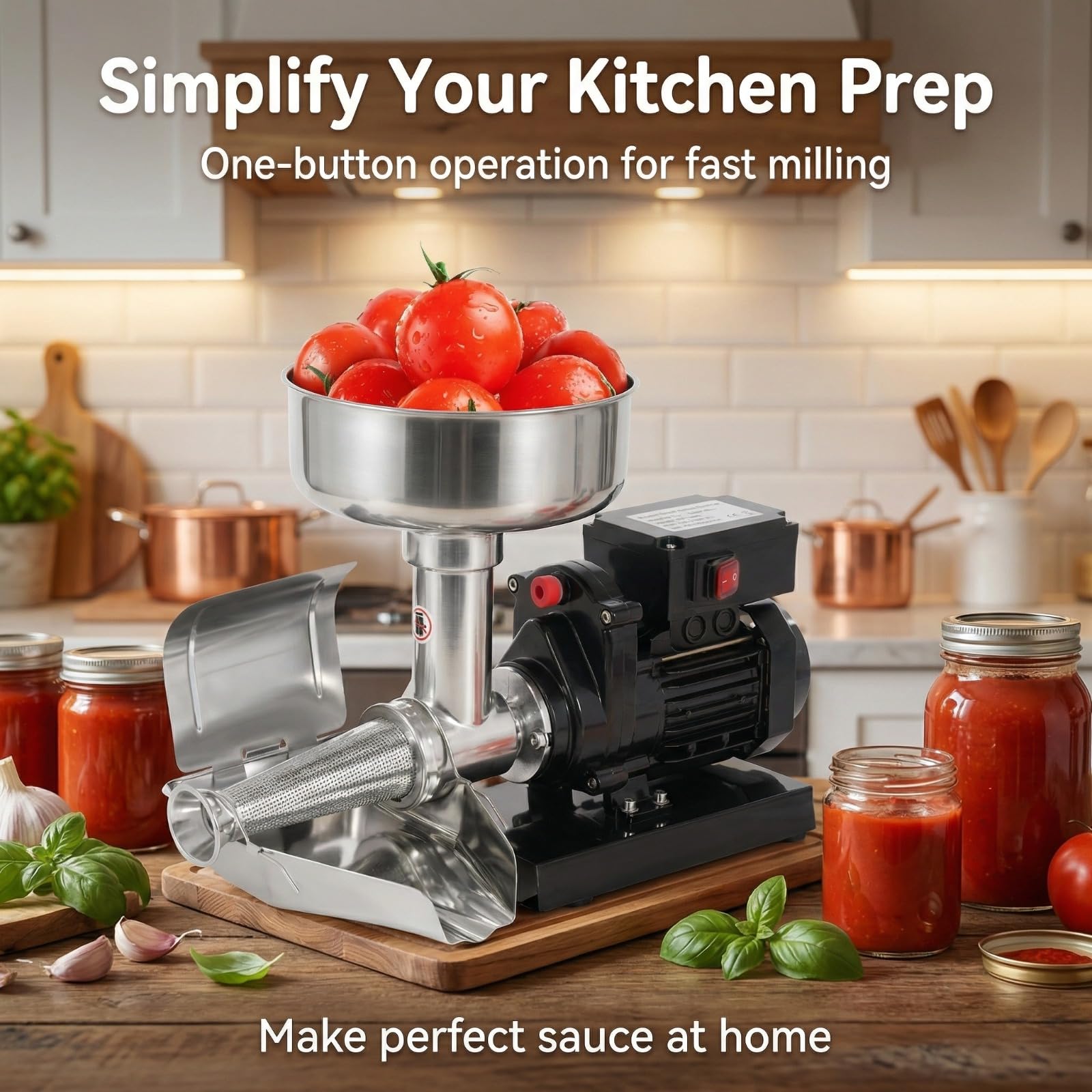 Tomatenpresse Elektrisch, 450W Tomatenpresse, 220V, Edelstahl, Kühlkörperlöcher für Ketchup, Blaubeersauce und andere Saucen - 49.5 x 25 x 34.5cm