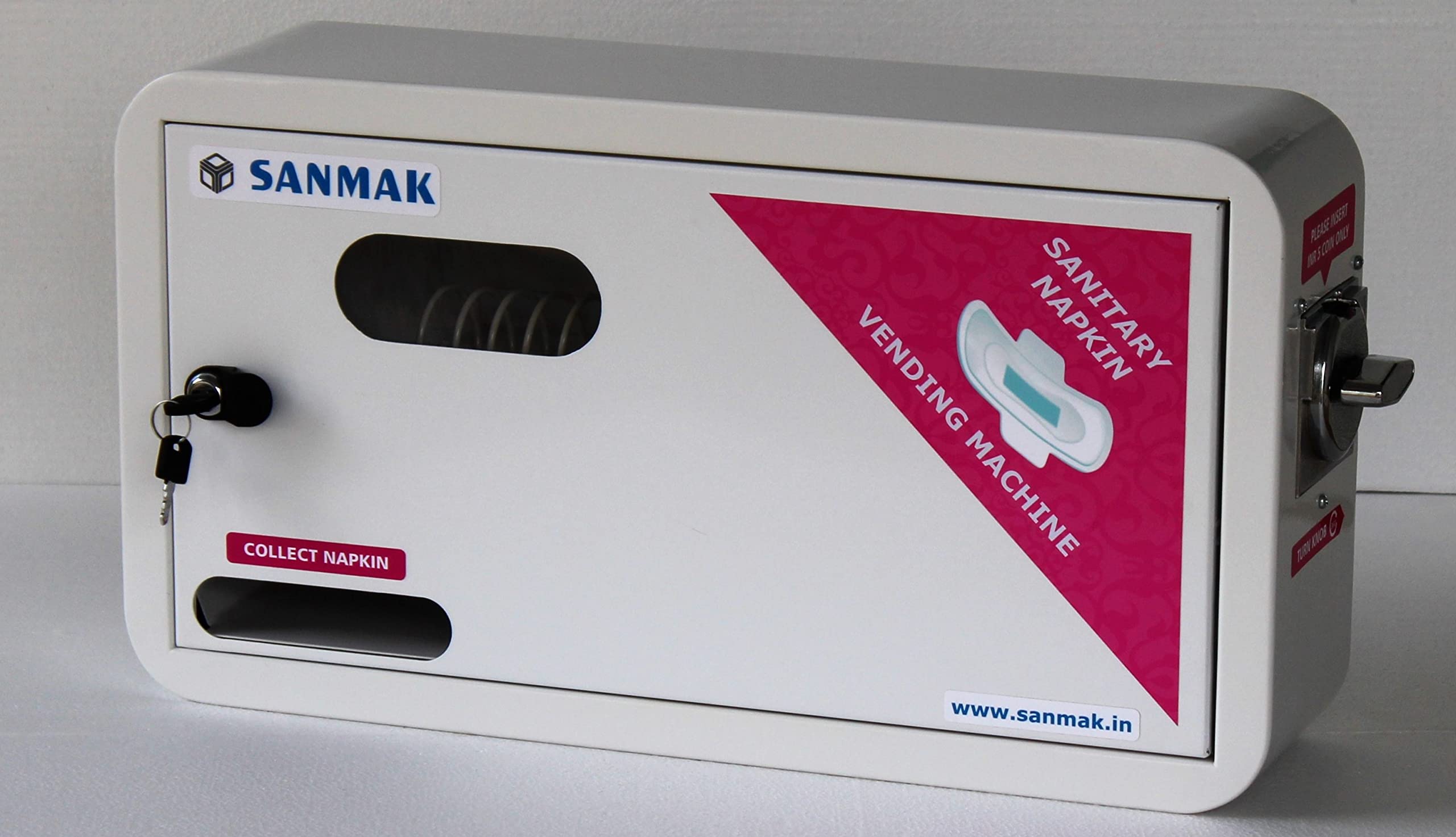 SANMAK Sanitary Napkin Vending Machine | Rs.5 Coin Operated | 20 Capacity | One year warranty | Schools, Collage, office and More.