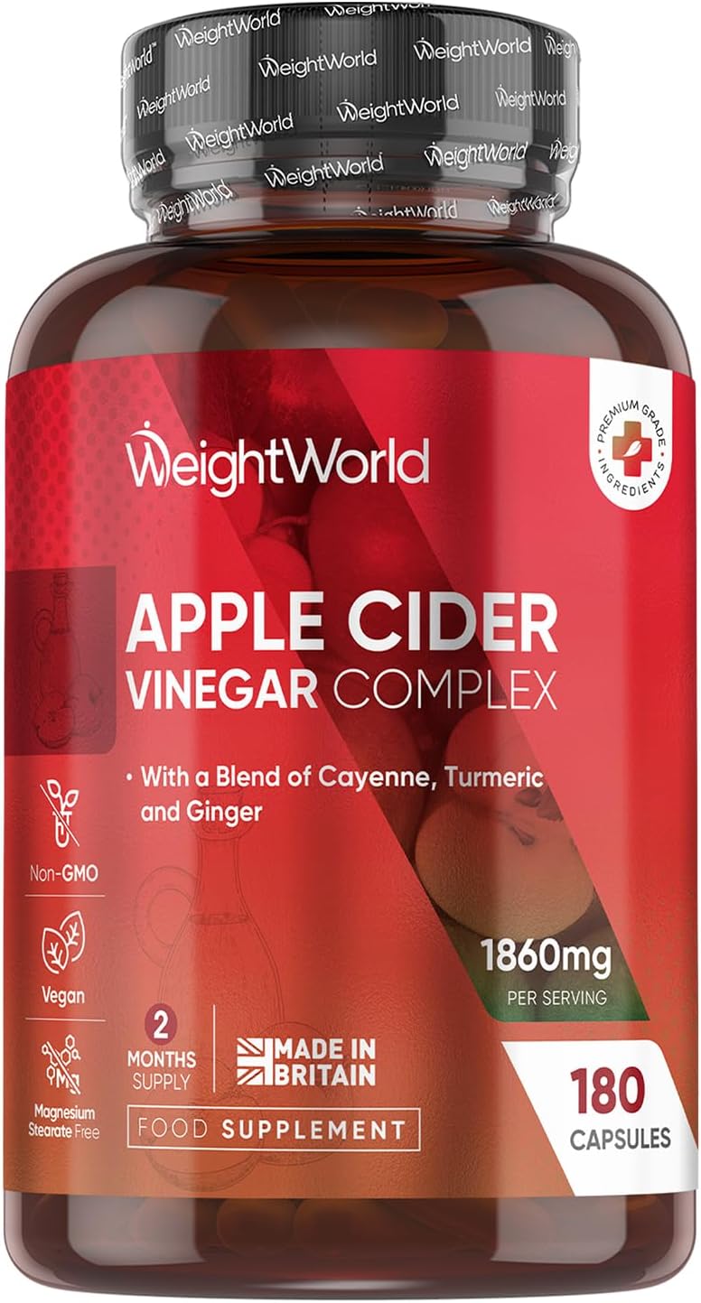 Apple Cider Vinegar Capsules 1860mg - 2 Months Supply - 180 Capsules - 4 Probiotic Strains (2 Billion CFUs) - with Cayenne Pepper, Turmeric & Ginger - Non-GMO & Vegan ACV Supplement - Made in the UK