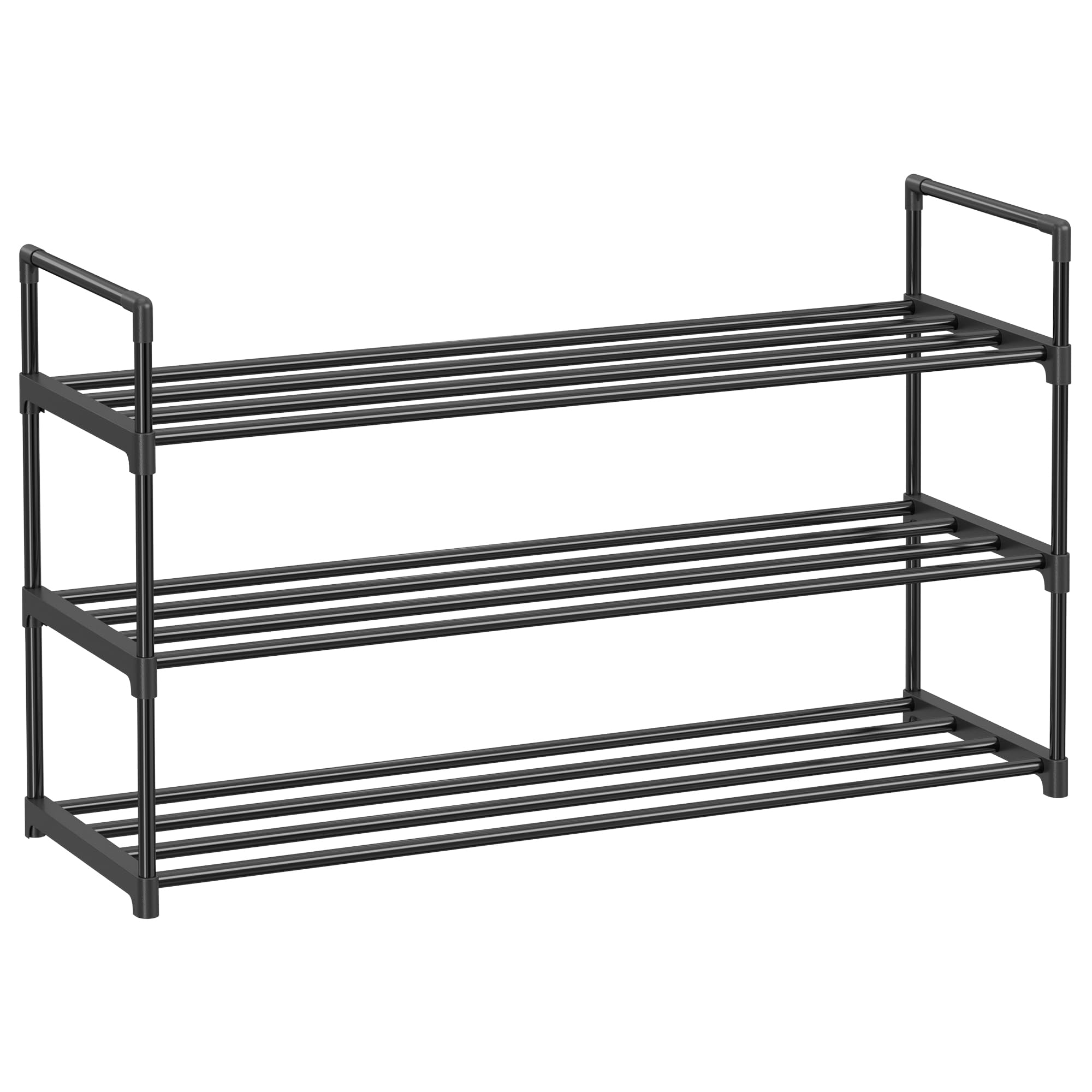 SONGMICSShoe Rack, 3-Tier Shoe Storage Organizer, Metal Shoe Shelf, 12 to 15 Pairs Shoes, Stackable Shoe Tower for Living Room, Entryway, Hallway, Closet, Black ULSA13BK
