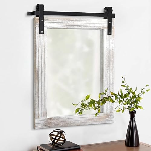AAZZKANG Mirrors for Wall Rustic Barn Door Mirror with Wood