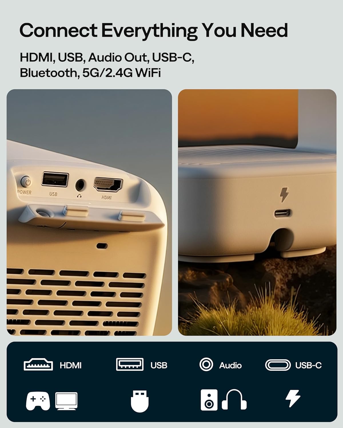 Aurzen D1 air Smart Portable Projector with WiFi and Bluetooth, USB-C Powered, Easy Auto Setup, 16W Dolby Audio, Built-in Official Apps, Native 1080P HDR10, Outdoor Movie Projector 4K Supported, White 9 71G5iSGojIL. AC SL1500