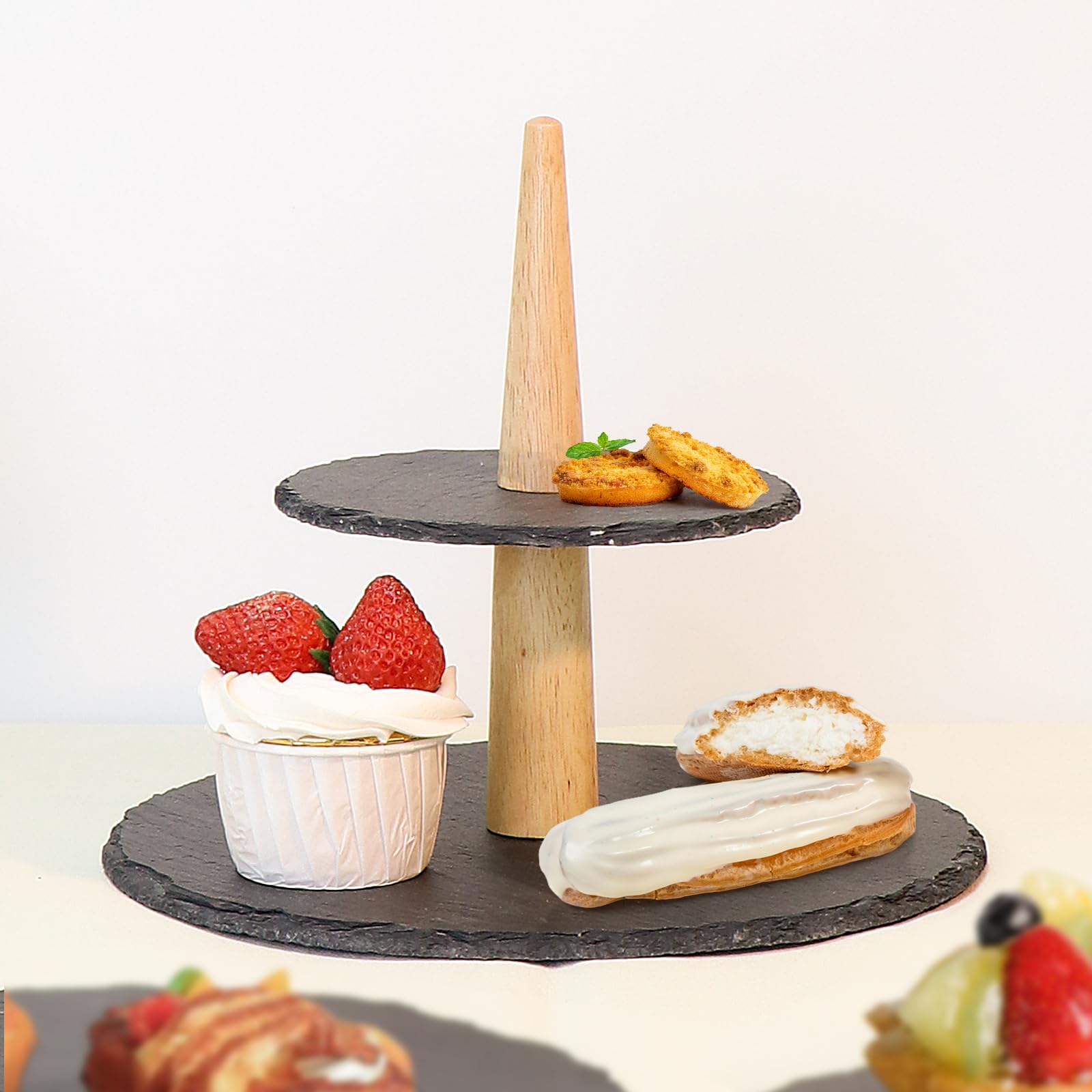 Amazon｜SOTFTET ケーキスタンド 天然岩スタンド 天然の石 黒い食器