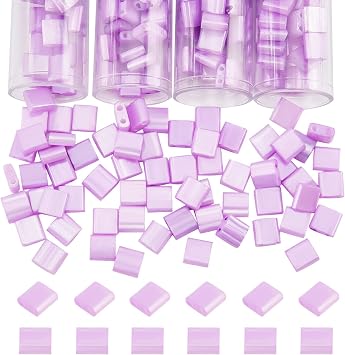 NBEADS 340 Pcs 5mm 2-Hole Glass Plum Rectangle Mini Beads for DIY Craft Bracelet Necklace Jewelry Making