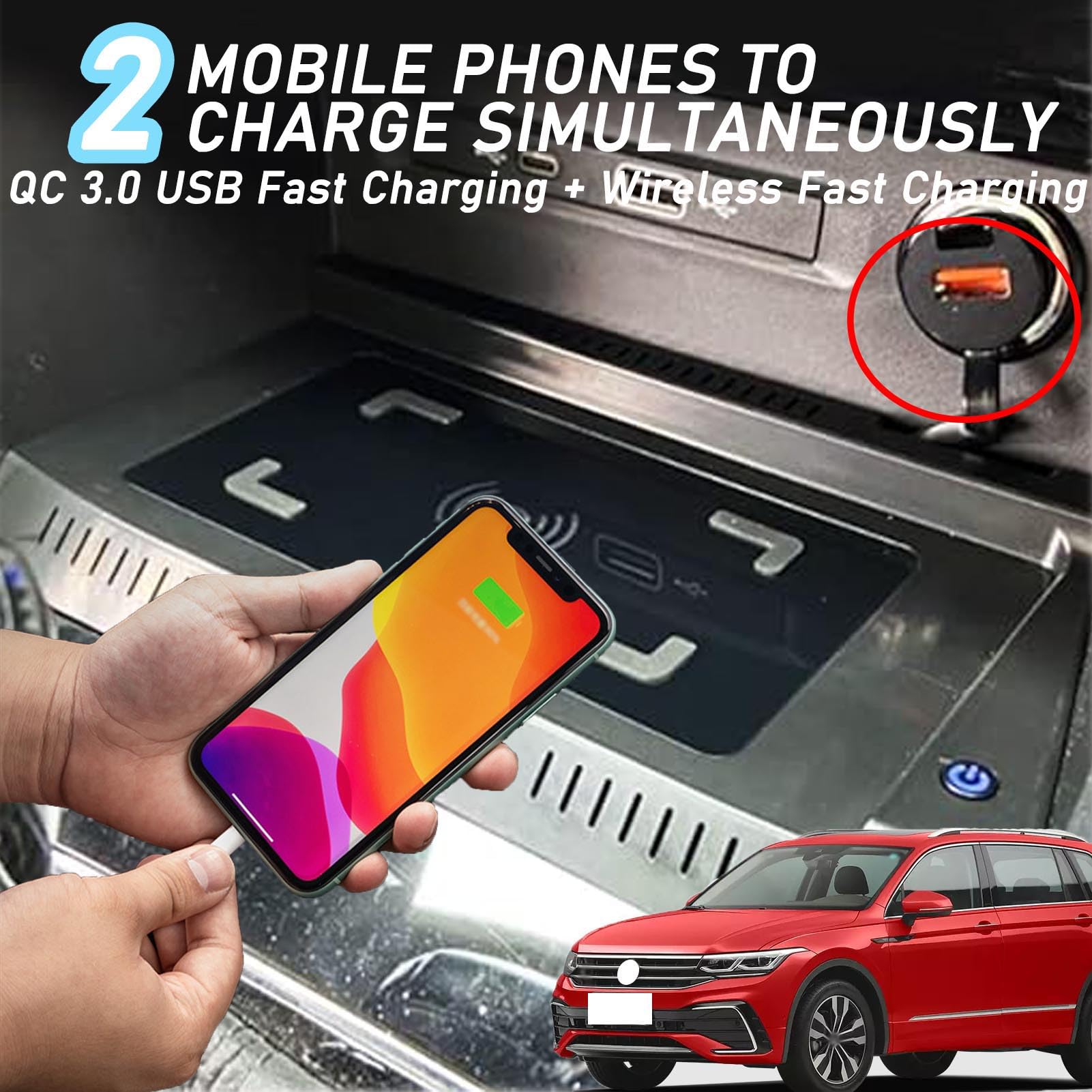 CenNa Caricatore Wireless Auto per Volkswagen Tiguan (2017 2018 2019 2020 2021 2022 2023) Accessorio per Tutti I Modelli con Ricarica Rapida Wireless da 15 W, Regalo per La Famiglia