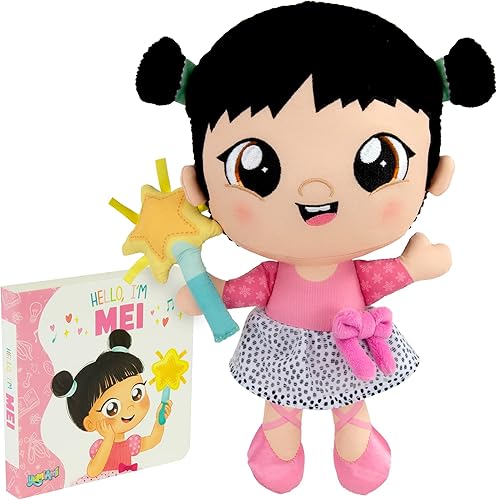 YumiAmi - Muñeca de felpa suave, Mei, muñeca de trapo educativa, incluye libro de tablero de aprendizaje temprano, juguetes preescolares