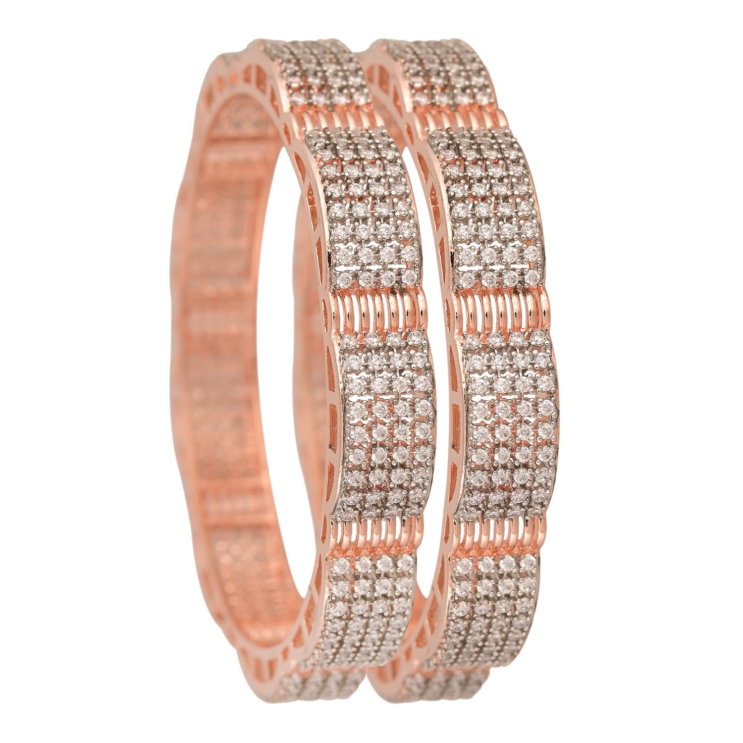 Ratnavali Jewels Rose Gold Plated Traditional Round White American Diamond CZ Gajra Kada Bangles Set for Women/Girls (B0CP619Q7F) Amazon Price History, Amazon Price Tracker