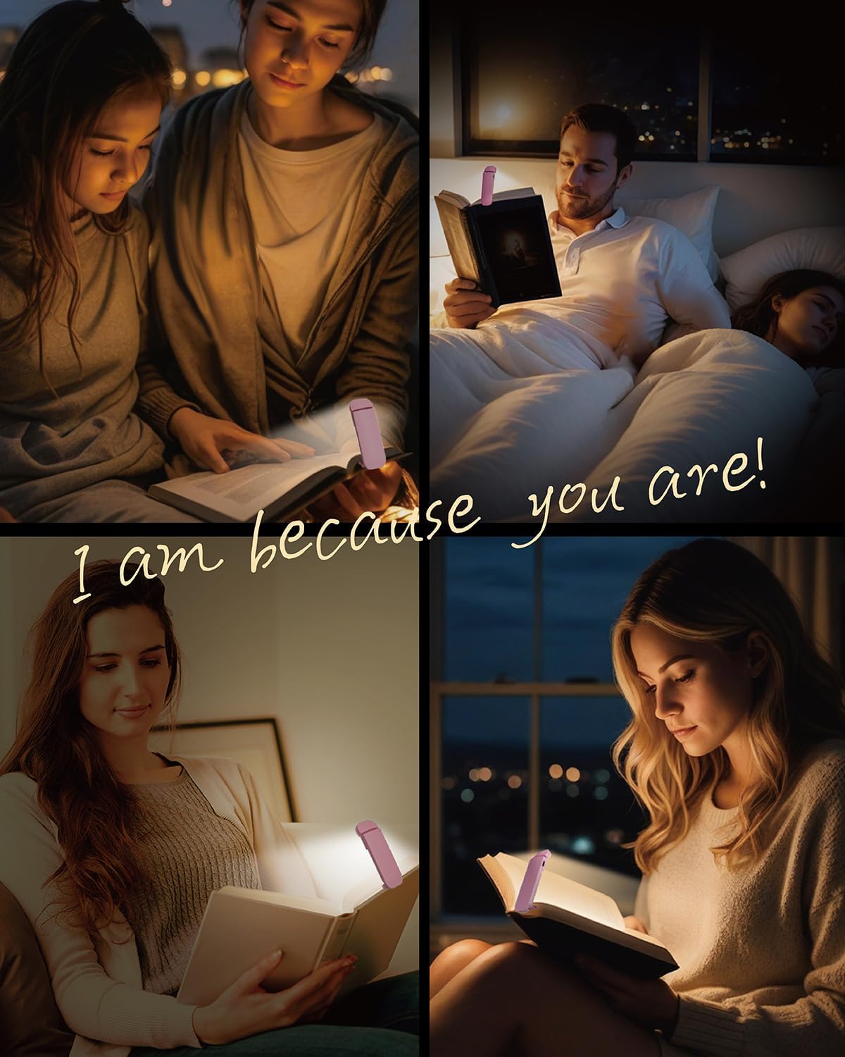 HEMONNKAM Luz de lectura de libro, recargable con clip, 3 temperaturas de color y 5 niveles de brillo, uso nocturno para cama, larga duración, lectura por la noche en la cama, rosa