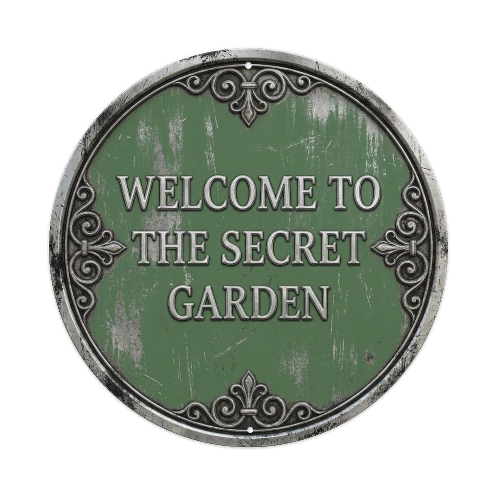 Vintage Welcome Secret Garden Silver Fern Heirloom Metal Tin Sign