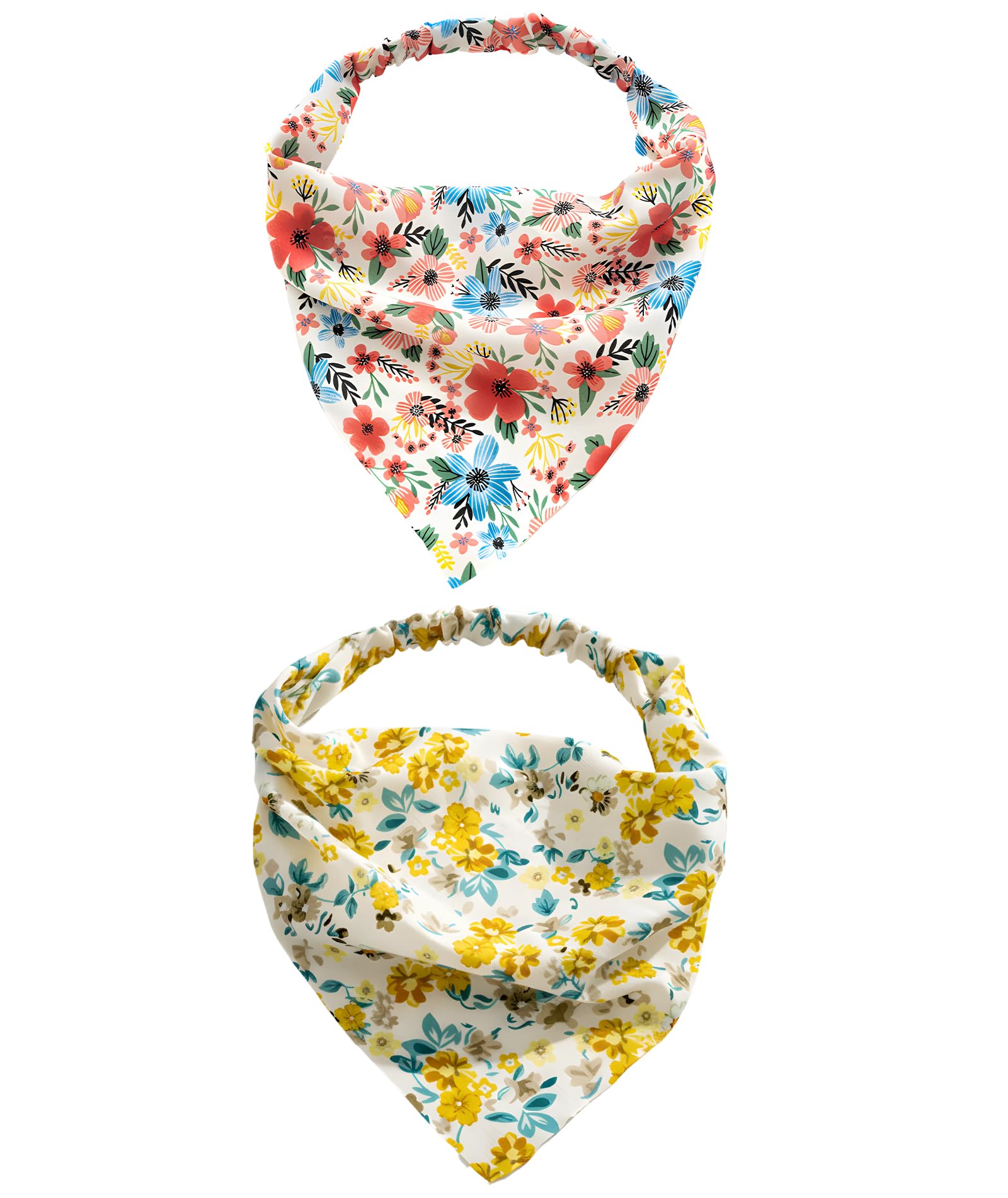 2 Pack Bandanas for Women, Stylish Floral Head Scarf and Hairband Set, Comfortable Elastic Head Scarf for Women, Yellow and Red Colors