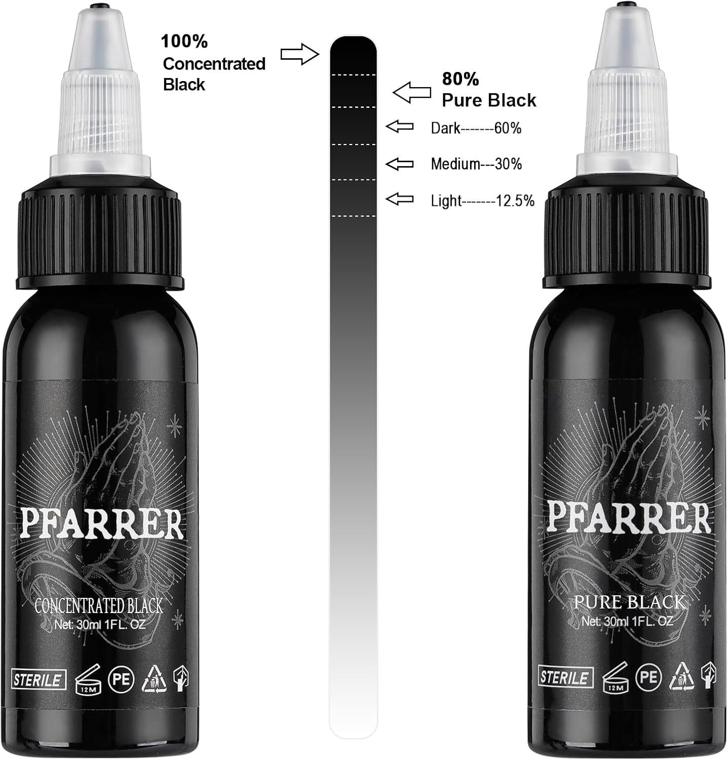 PFARRER Tattoo Black Ink 1oz(30ml) Vegan-Friendly USA Standard Pigment Tattoo Supplies Pure Black TI7003-30-001